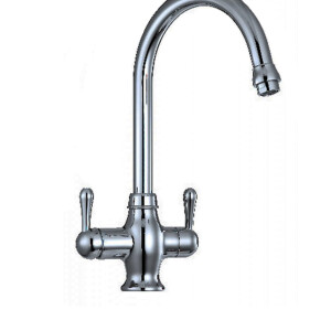 Three-way kitchen tap with water filter in chrome